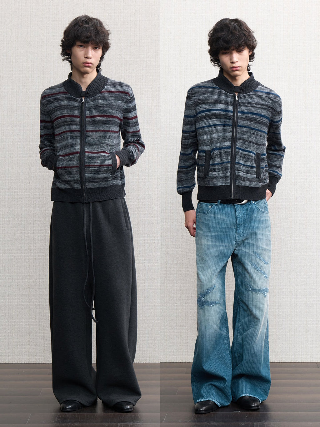 JCAESAR Organ Striped Knit Cardigan