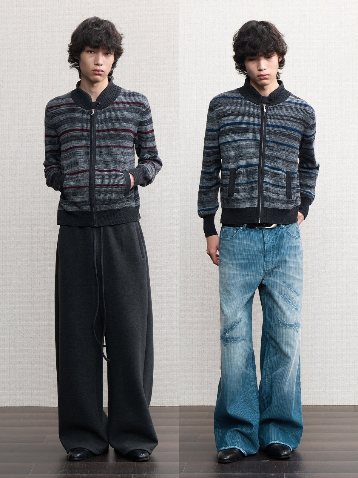 JCAESAR Organ Striped Knit Cardigan