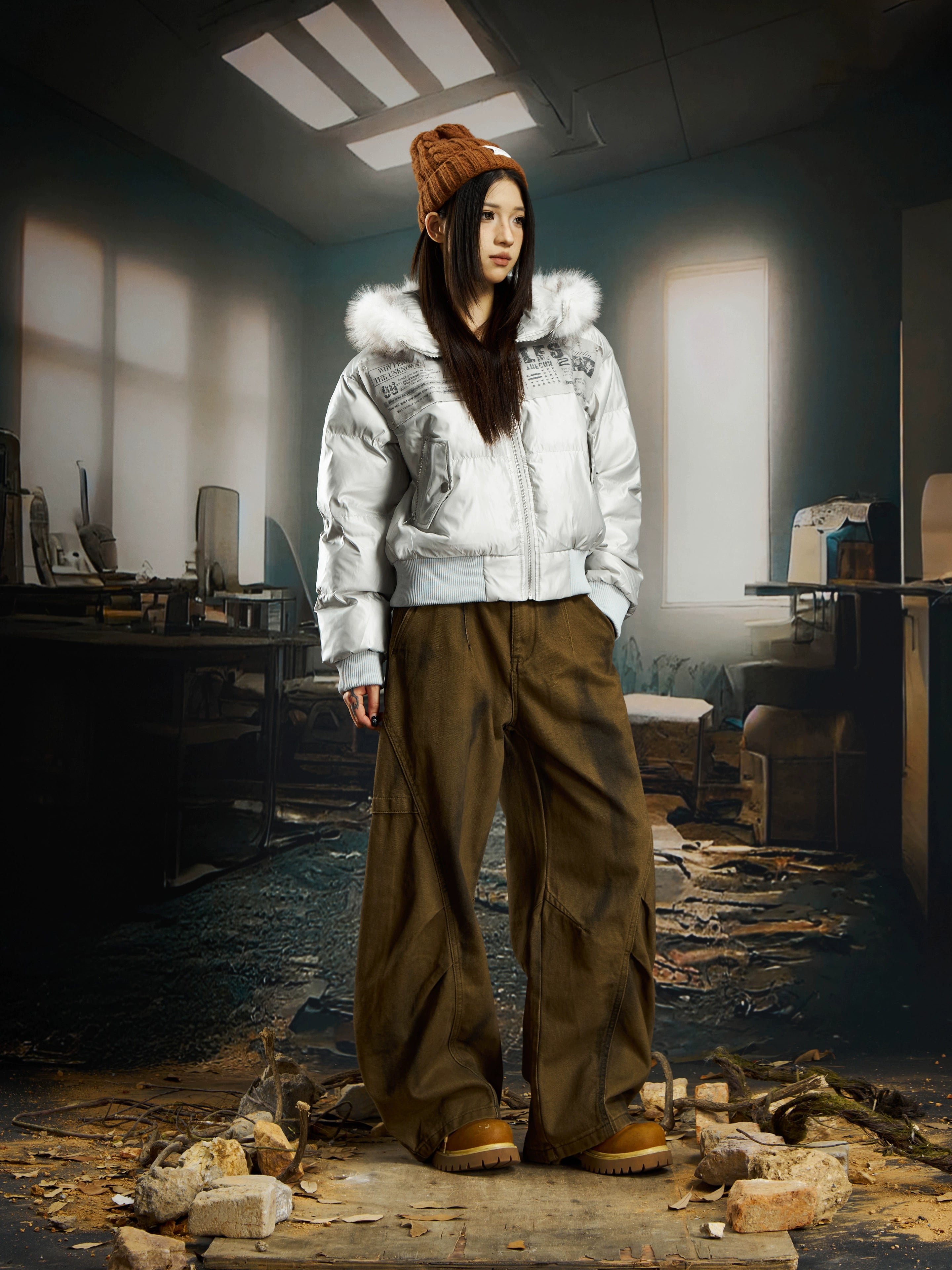 NOMANIAI Sticker Fur Collar Ultra-short Thickened Warm Cotton Clothes