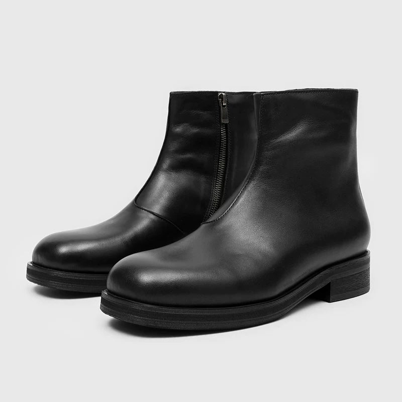 RZAAZ Leather Square-Toe Side-Zip Chelsea Boot