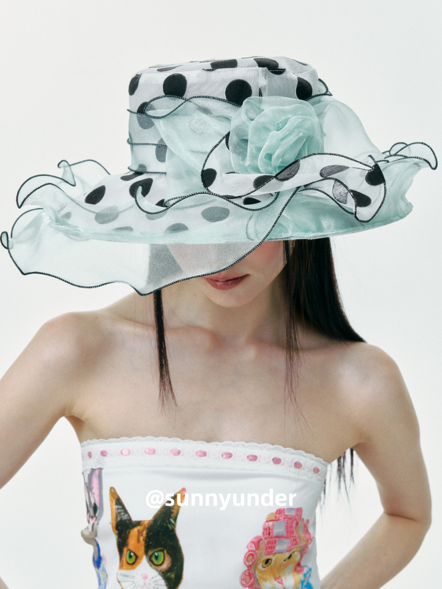 Sunnyunder Polka Dot Ruffle Edge Breathable Lace Cap