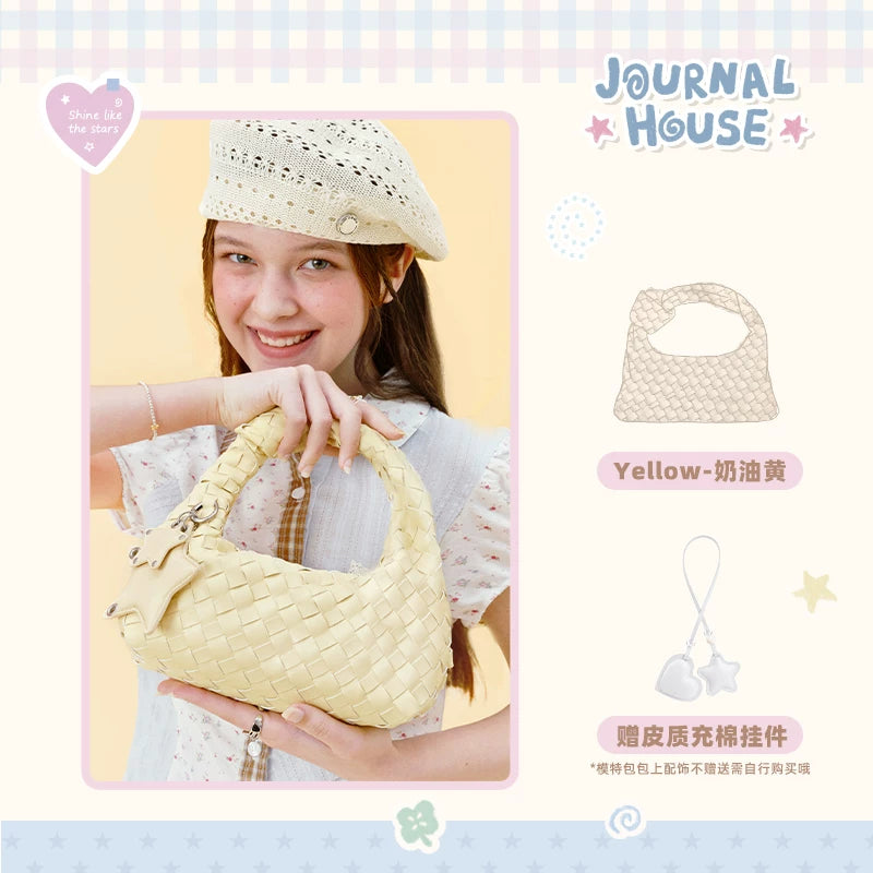 VANWALK Cream Yellow Woven Faux Leather Zip-Top Handbag