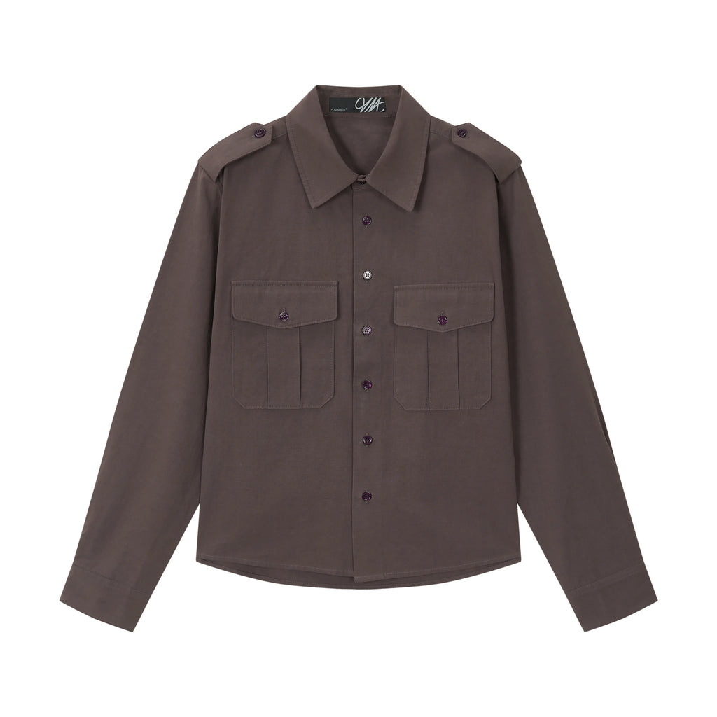 VLABMADE Grayish Purple Safari Shirt Cotton Linen Buttoned Patch Pockets