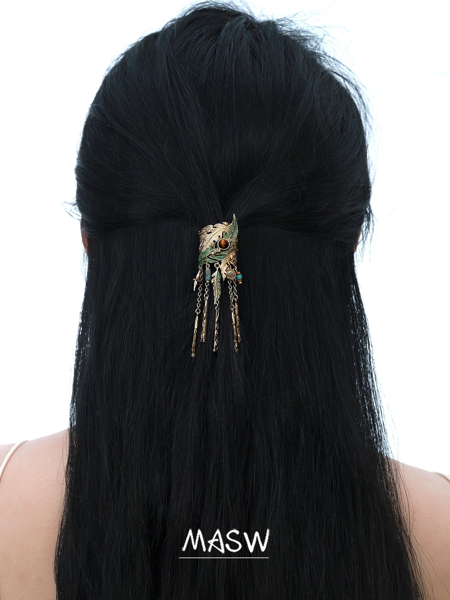 MASW Vintage Boho Fringe Feather Hair Clip