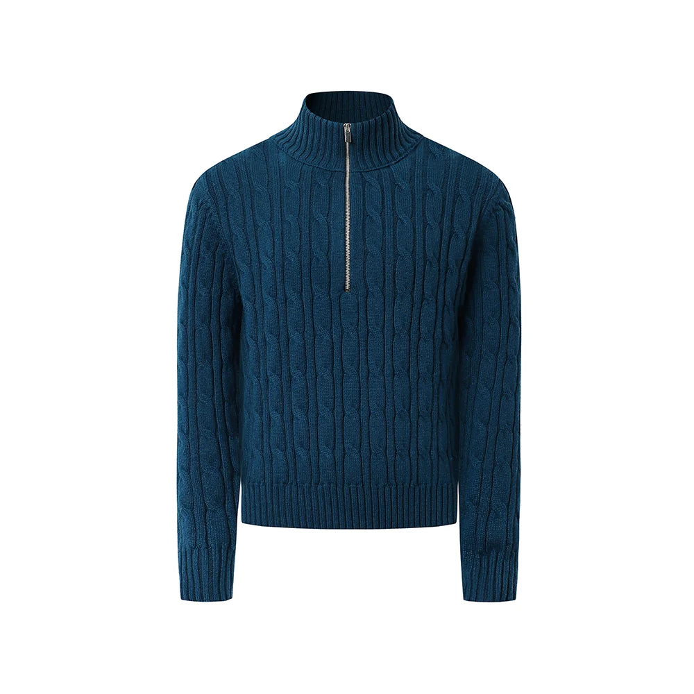 DIMC Wool-Blend Cable-Knit Half-Zip Turtleneck Sweater