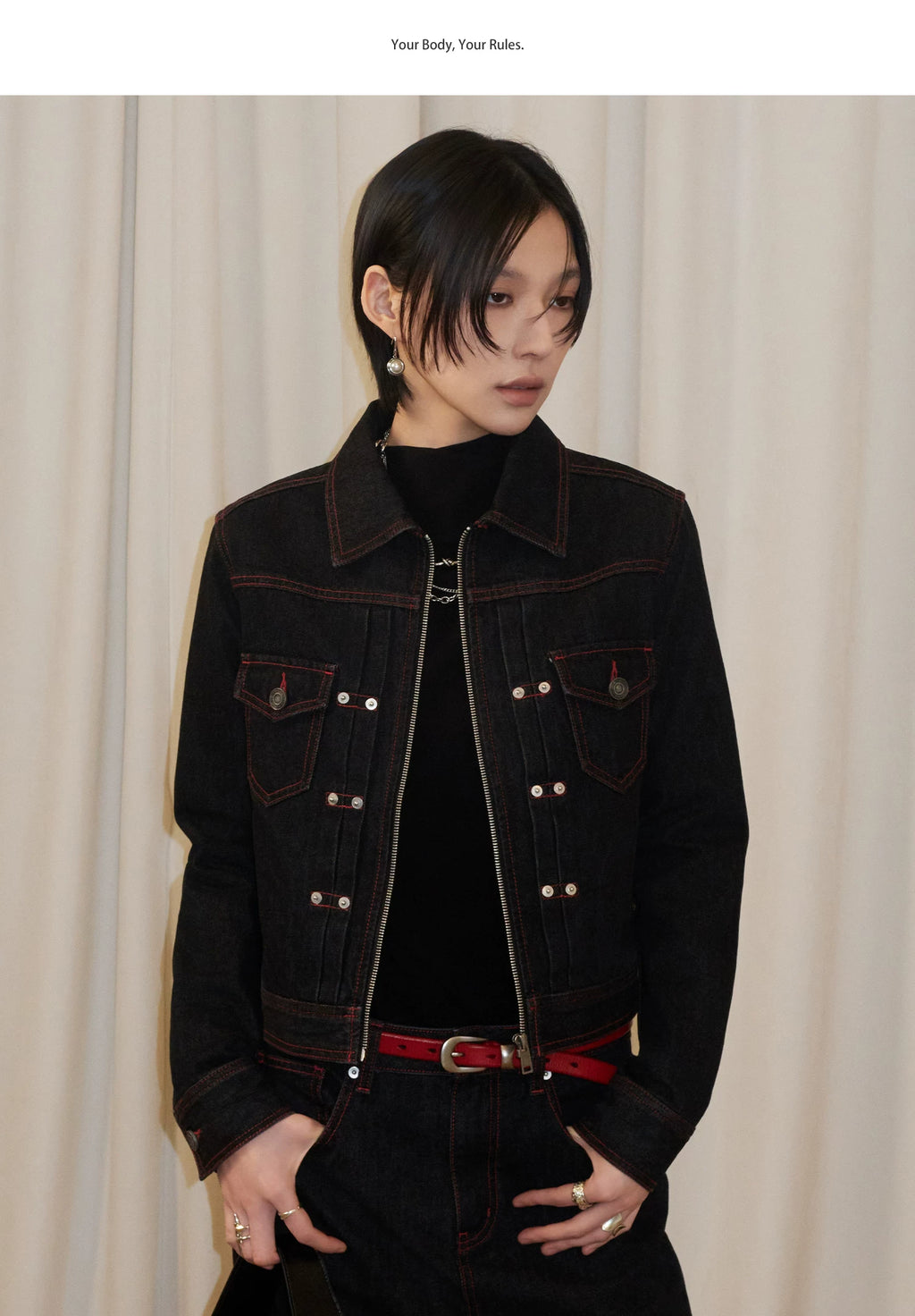 Sameuoo Stud Trim Short Denim Jacket