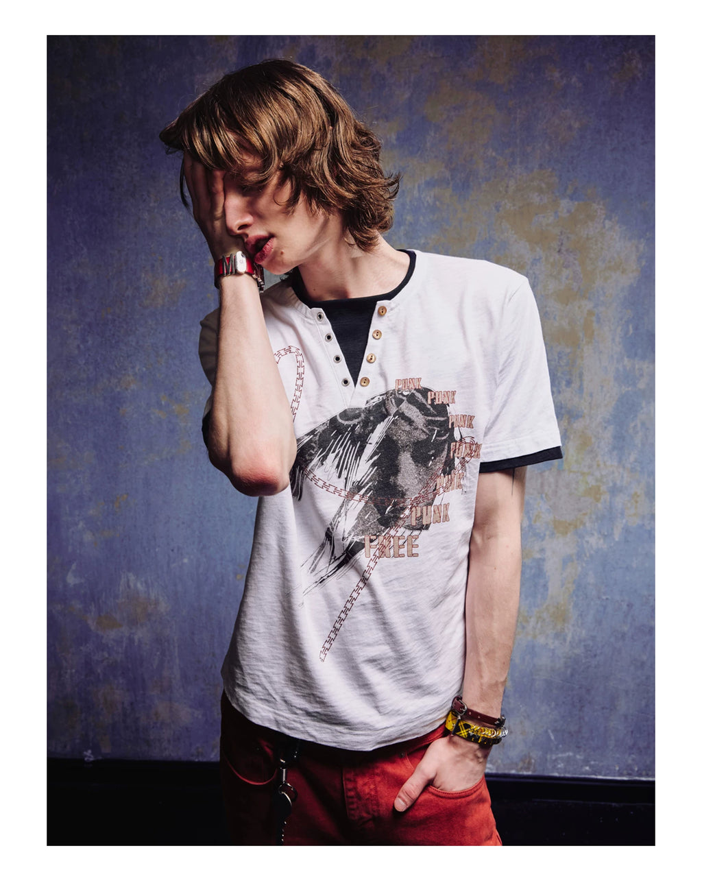 Yemanup Henry Collar Splicing Contrasting Color Versatile Tee