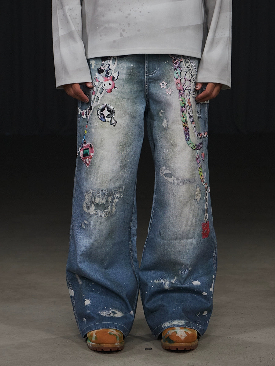DND4DES Y2k Cartoon Chain Wide-leg Jeans