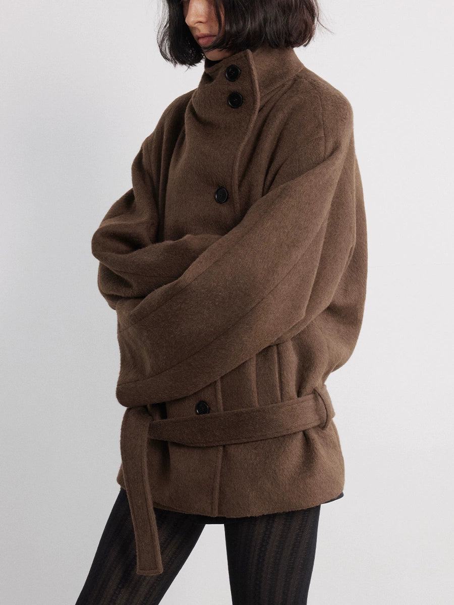 JCAESAR WOMEN Strappy Short Woolen Coat