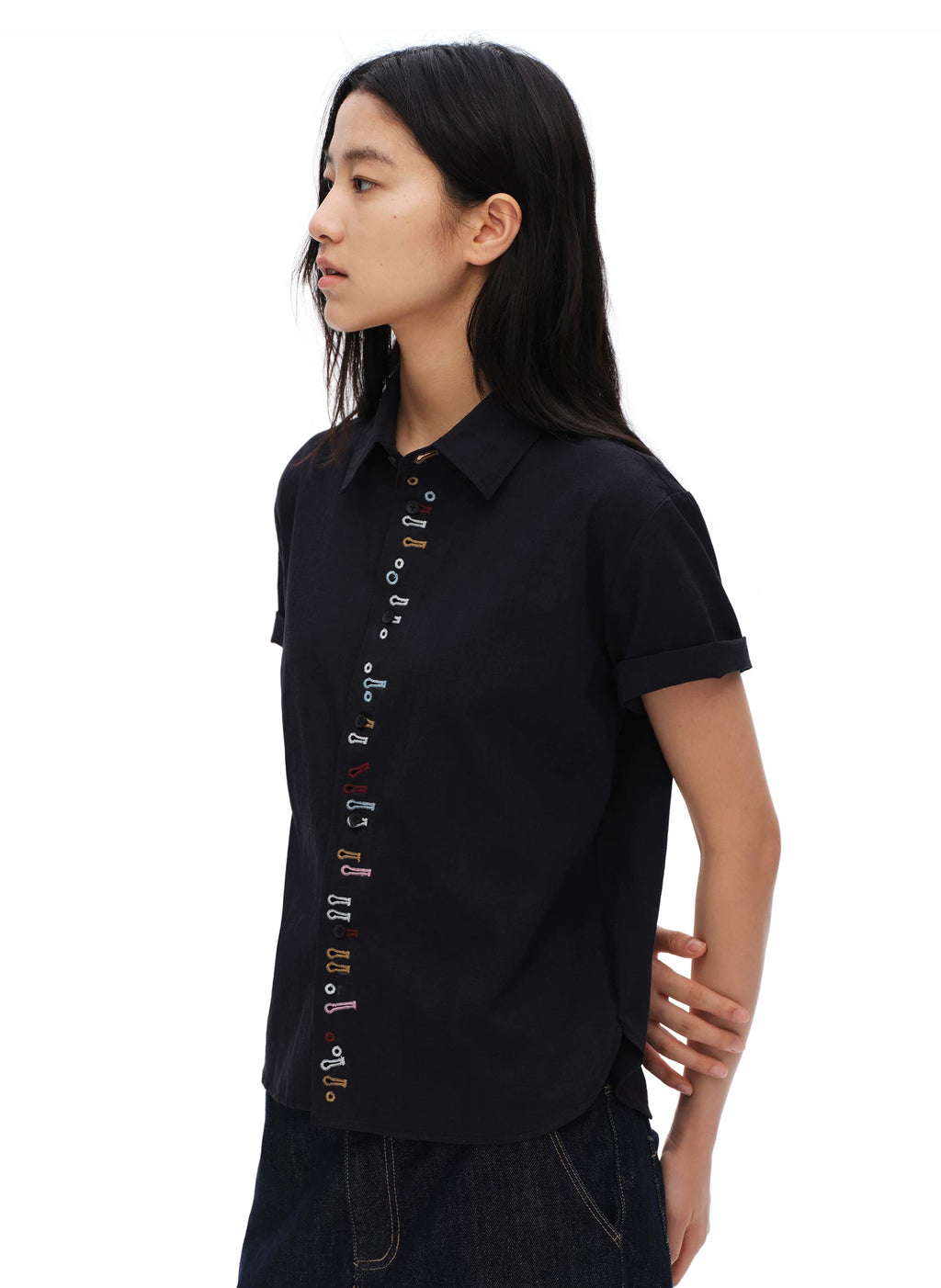 Oinimi Fun Buttonhole Casual Short Sleeve Shirt