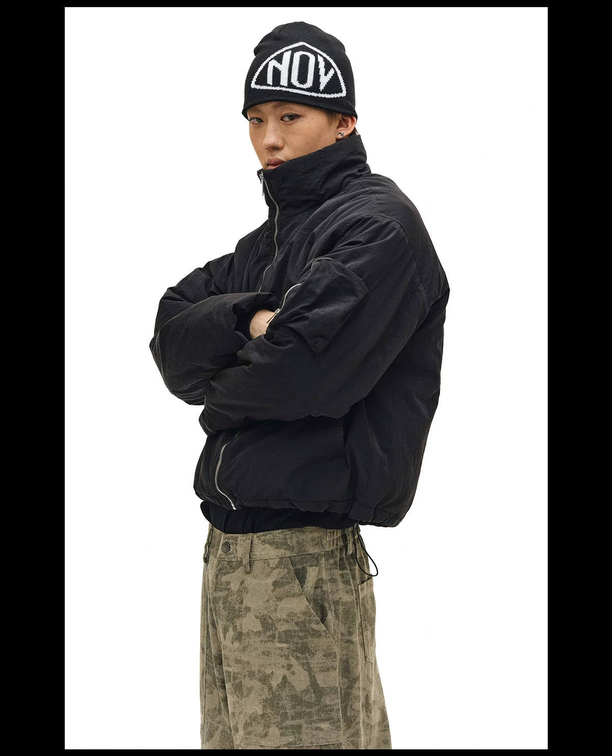 NOVACAM Jacquard LOGO Contrasting Color Knitted Wool Cold Hat