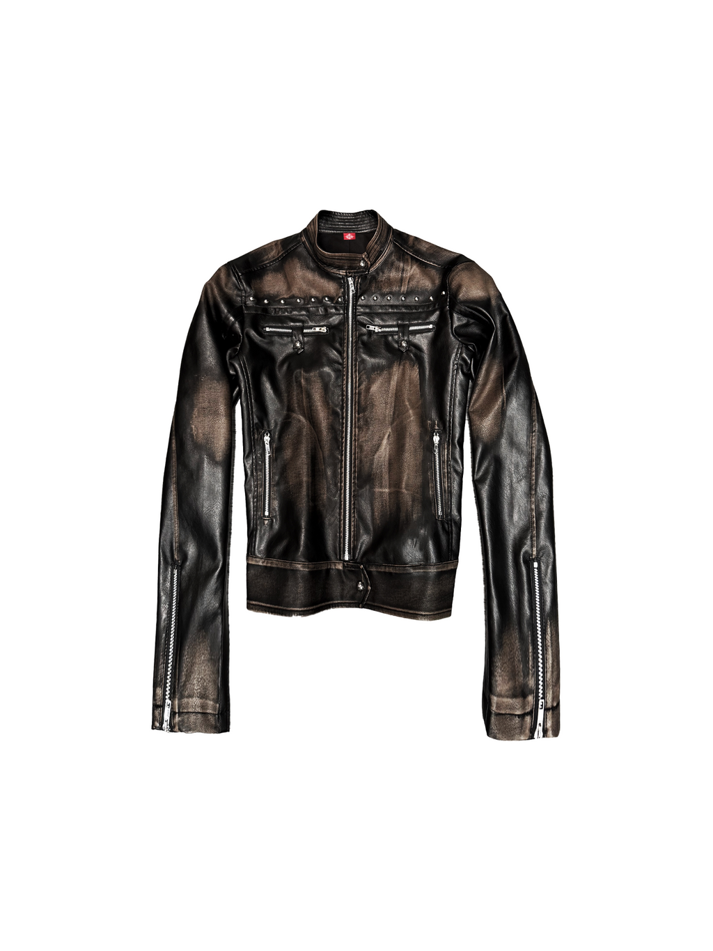 DETW Hunting Jacket Washed Rivet Stand-Collar Leather Jacket