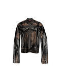 DETW Hunting Jacket Washed Rivet Stand-Collar Leather Jacket