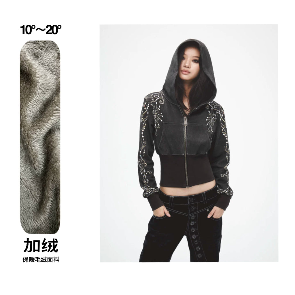 FayChui Gem Floral Ribbed Cropped Hoodie
