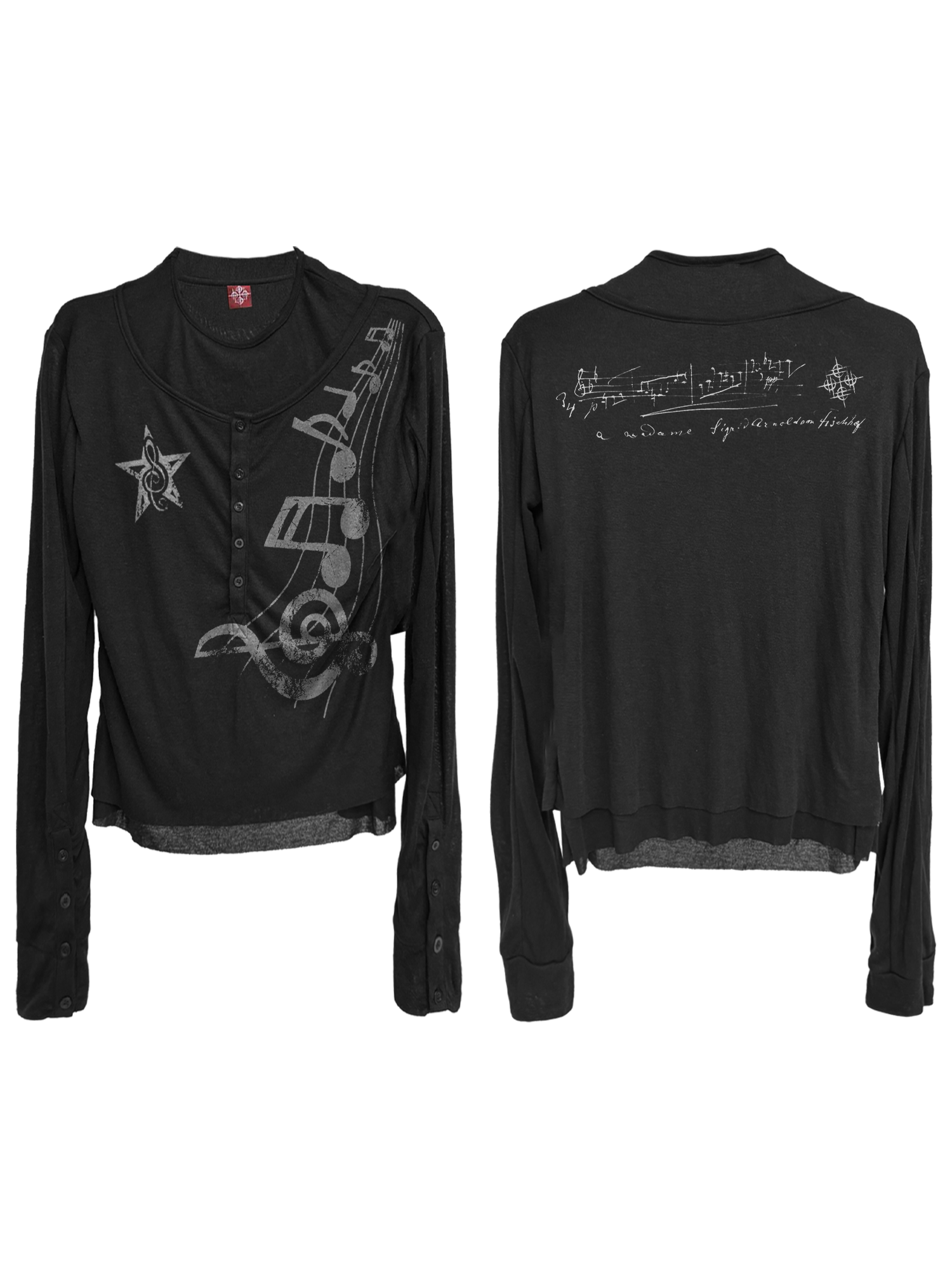 DETW Double-breasted Mesh Yarn Micro-transparent Slim-fit Long-sleeved T