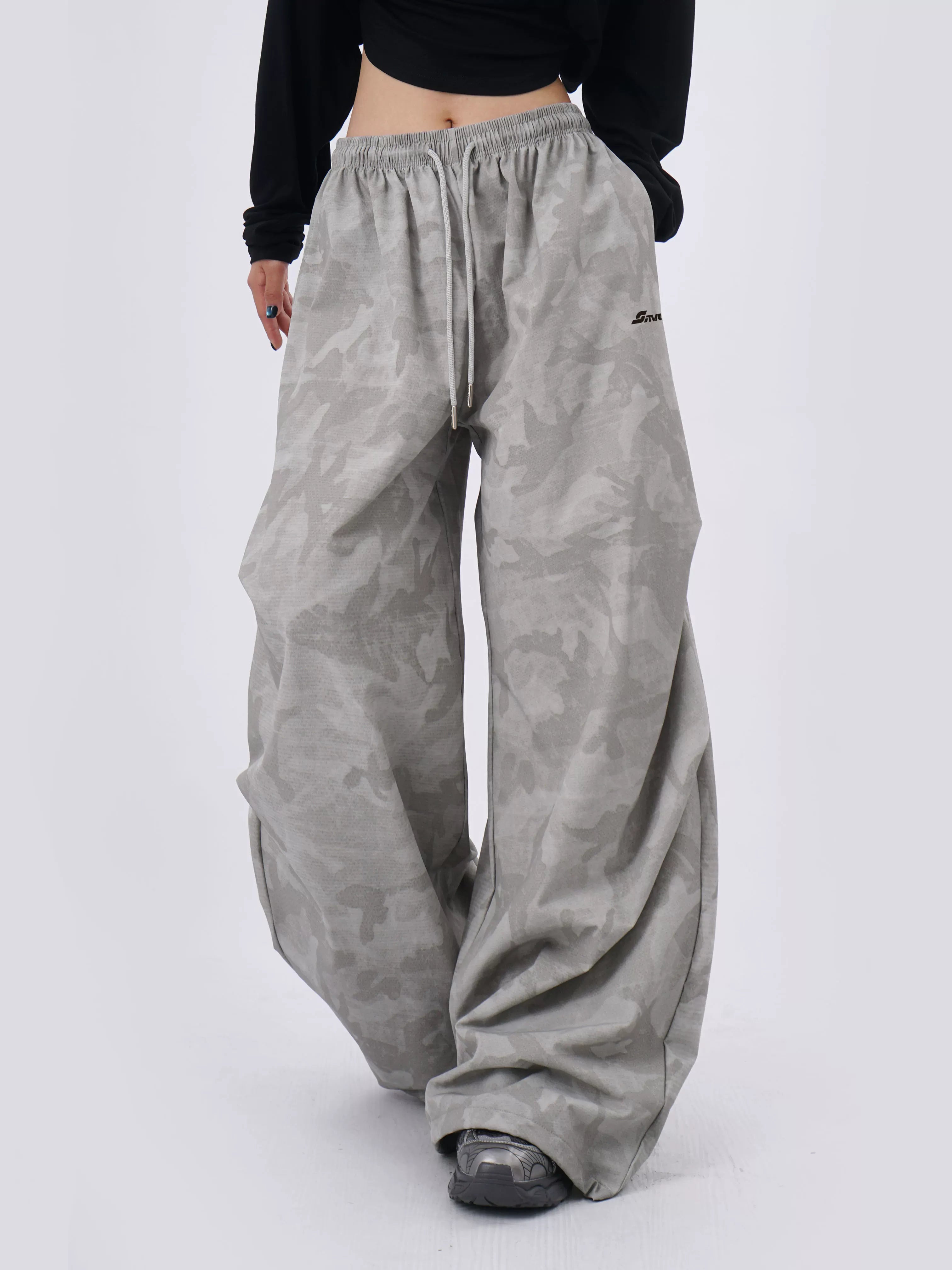 SAMUSAN Loose Pleated Sports Casual Wide Leg Pants