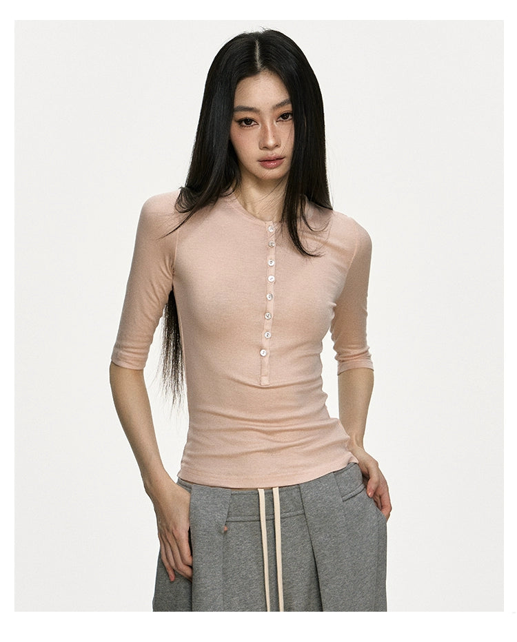 Anna Aneae High Elastic Slim Babes Button Tee