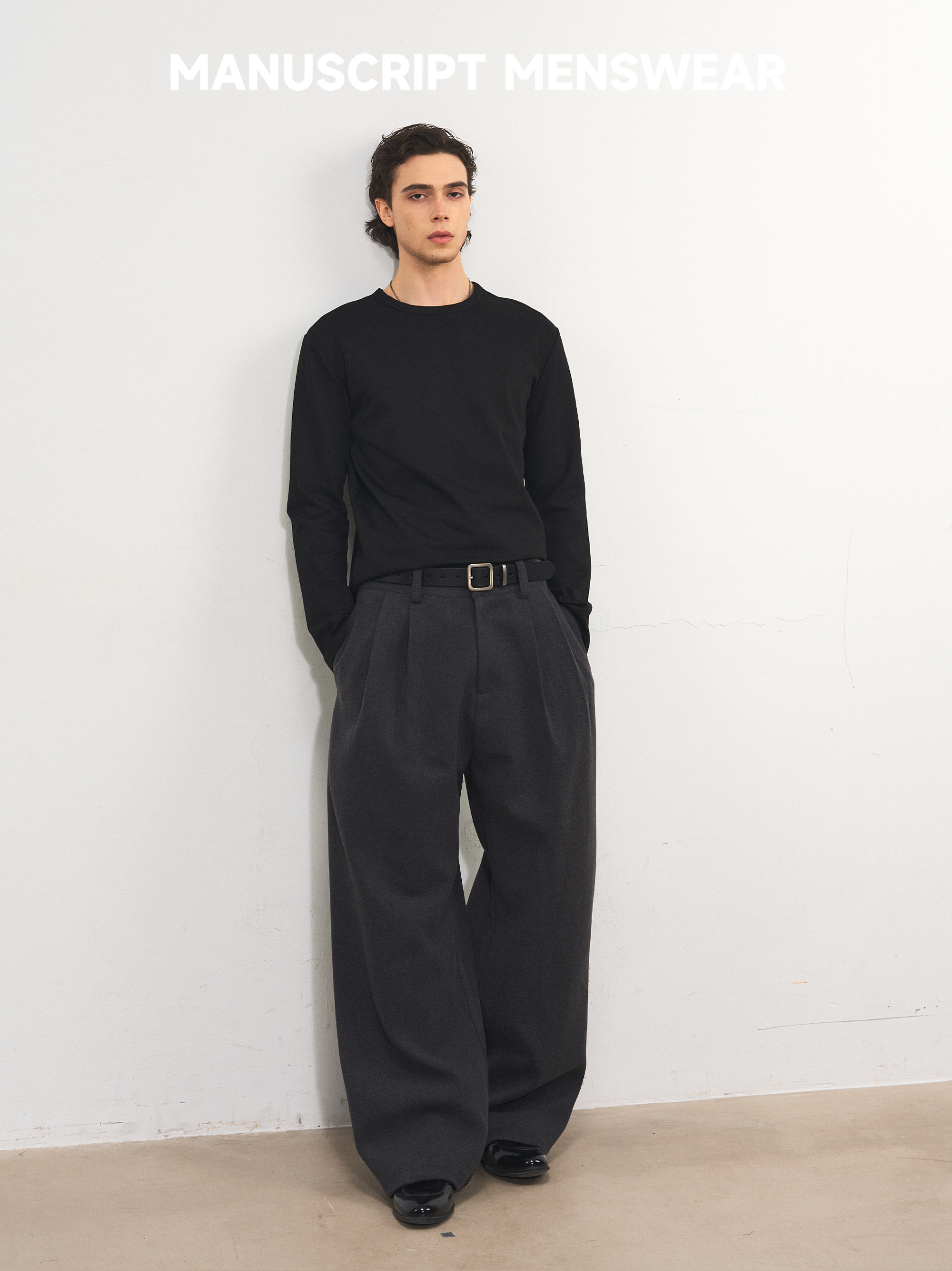 MANUSCRIPT Wide-leg Casual Woolen Trousers