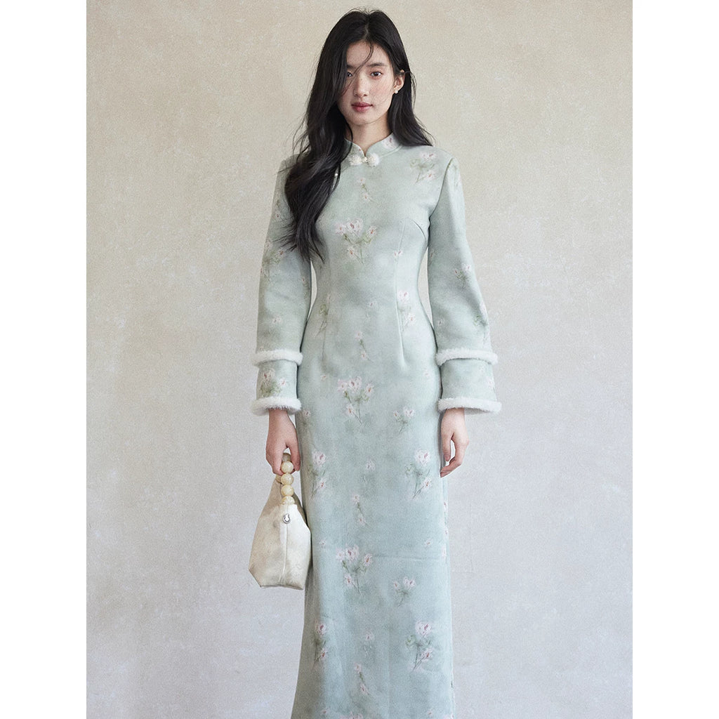 TYANG New Chinese Style Suede Cheongsam Dress