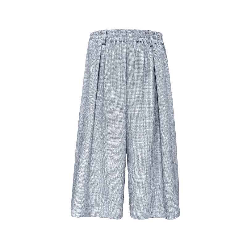 JCAESAR Bubble Pleated Plaid Casual Shorts