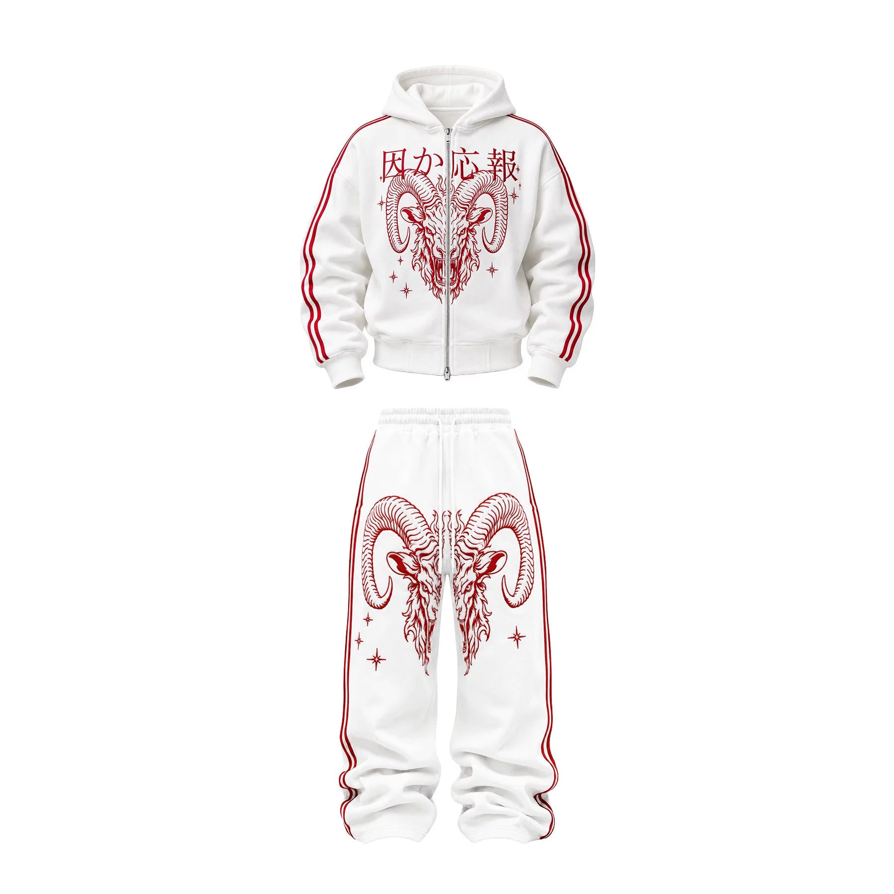 KARMANISTIC American Retro Ram Embroidery Striped Loose Wide-Leg Sweatpants