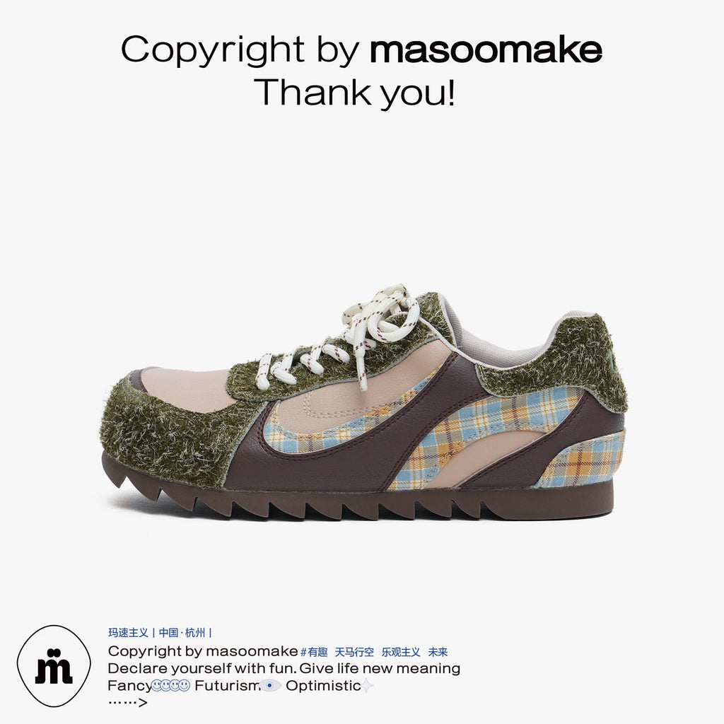 MASOOMAKE Mesh Lace-Up Color-Block Round-Toe Sneaker