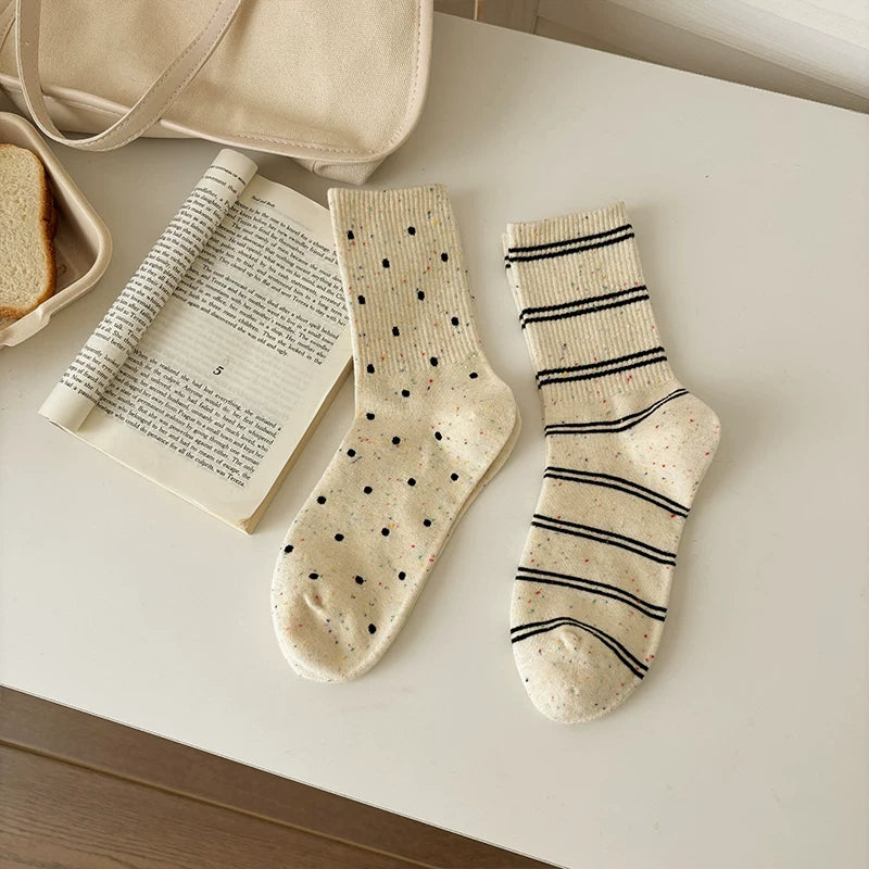 Halo Honey Moisture-Wicking Polka Dot Rolled Edge Mid-Calf Socks
