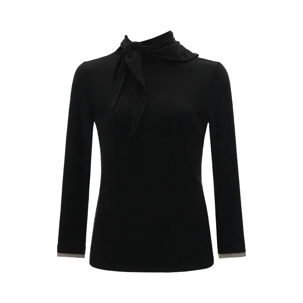 MAMC Soft Drape Tie-Front Long-Sleeve Top