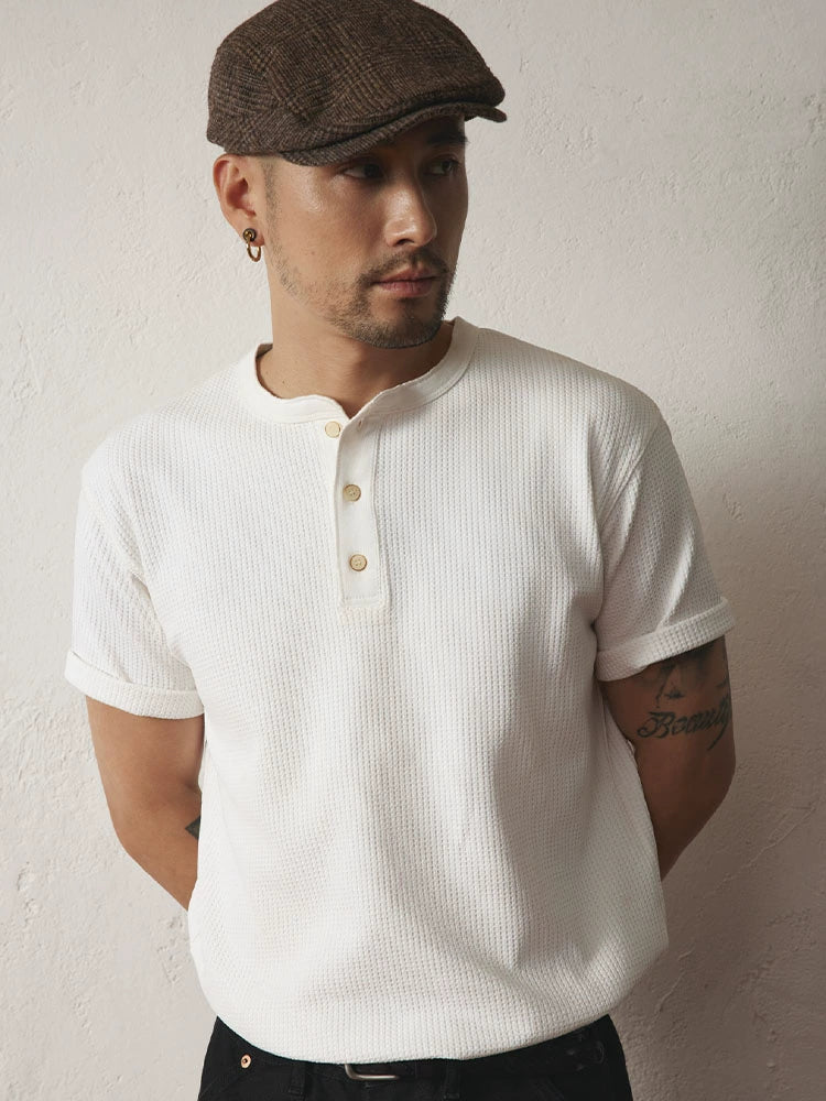 SUPERTOFU Old Button Henry Collar Tee