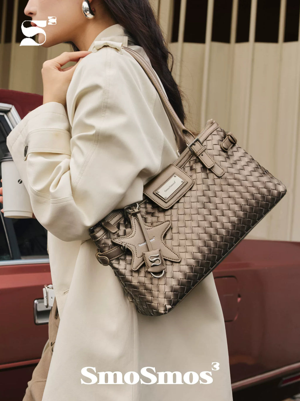 SmoSmos nmetal Woven Faux Leather Zip-Top Shoulder Bag