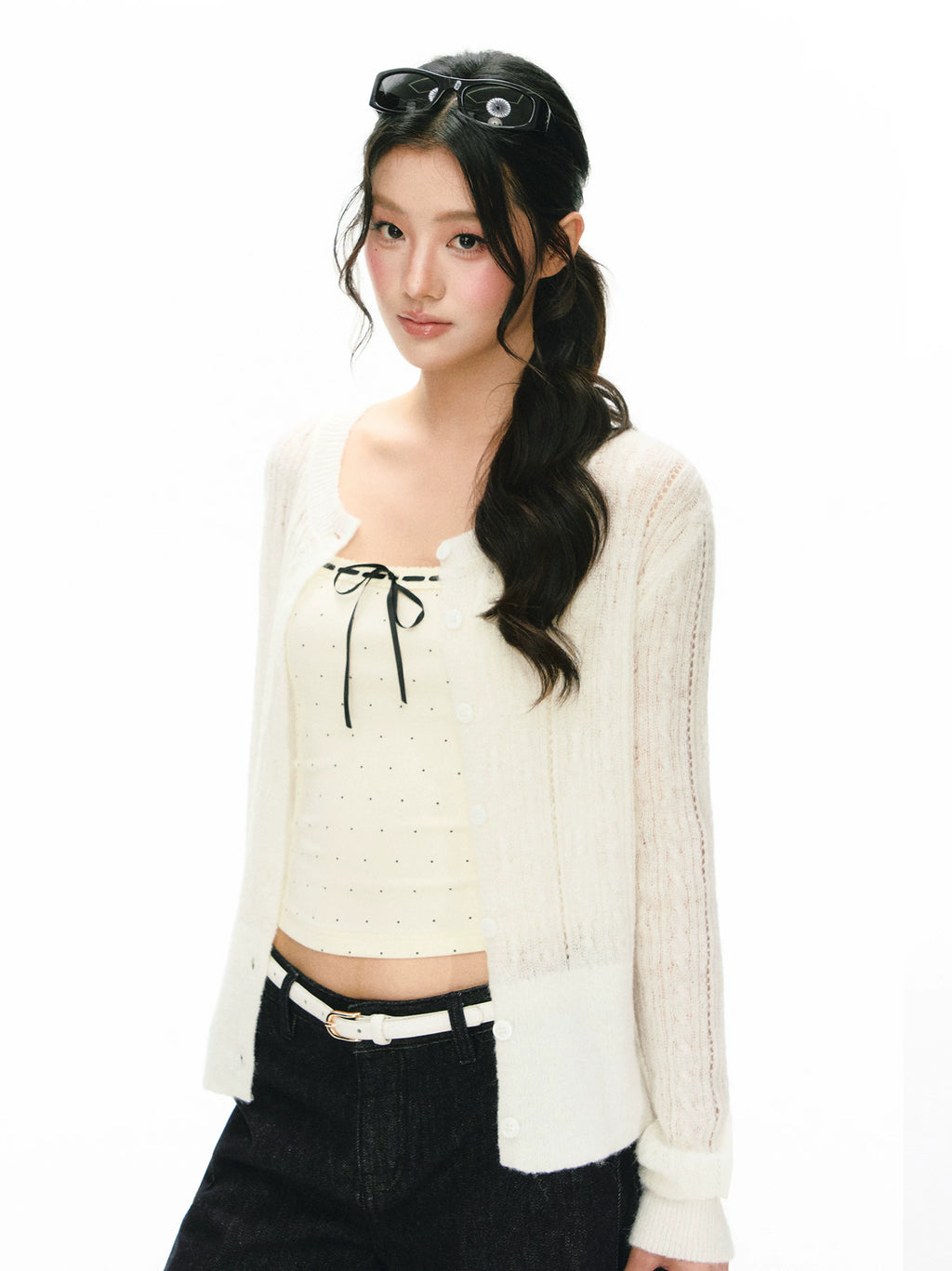 ARISEISM Open-Knit Cropped Cardigan