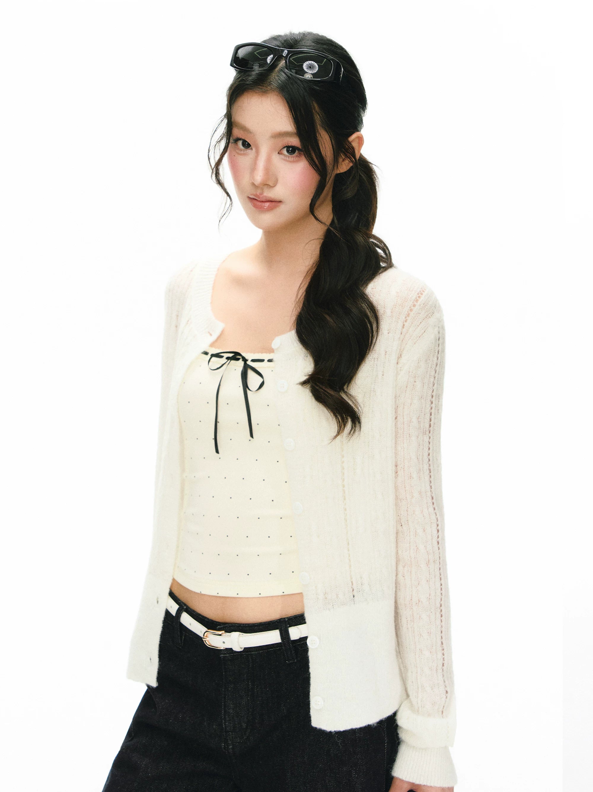 ARISEISM Open-Knit Cropped Cardigan