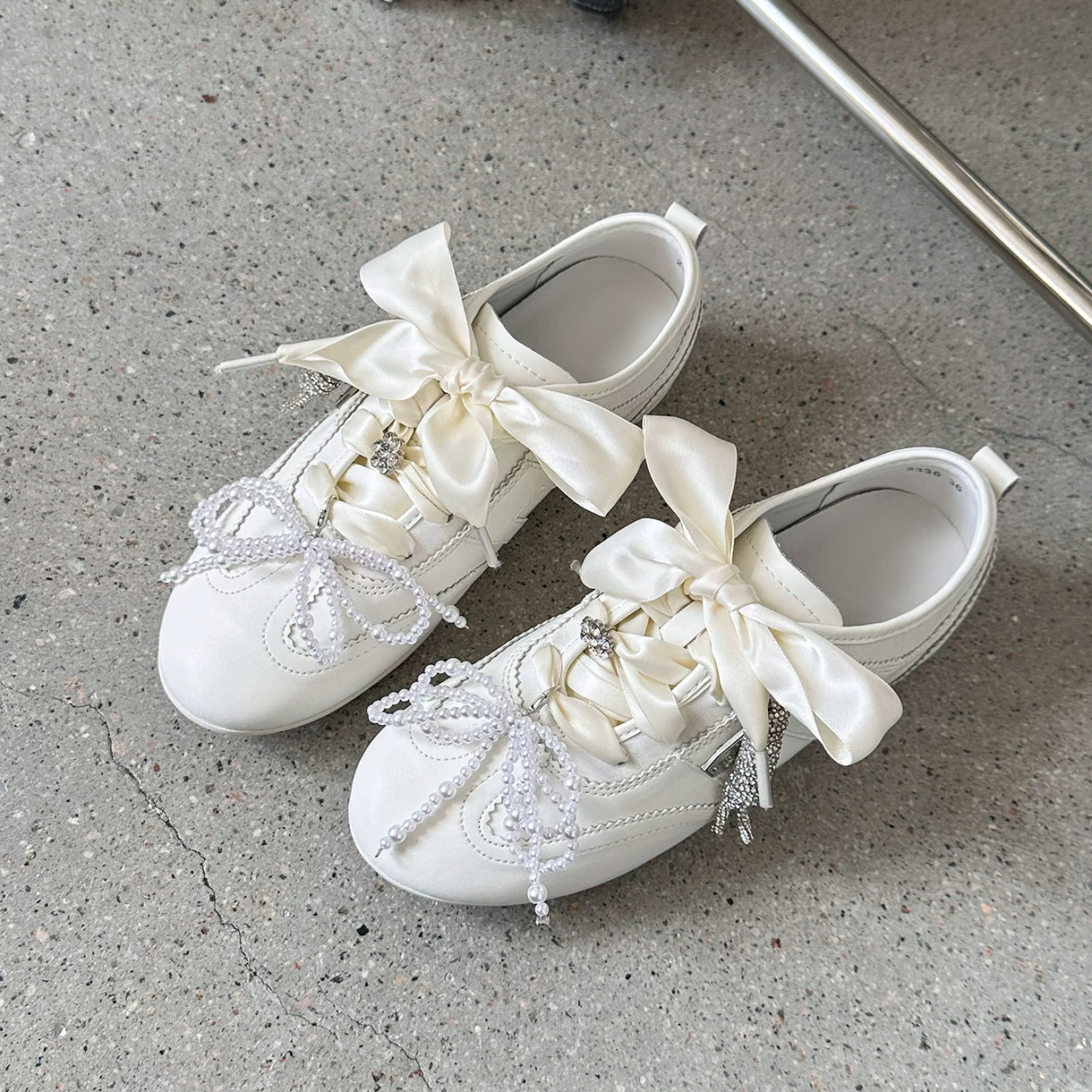 Lidaren Produced Leather Pearl Bow Chunky Lace-Up Sneaker