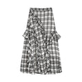 COSTUSTOOT Black White Plaid Breathable Mid-Rise Irregular Skirt