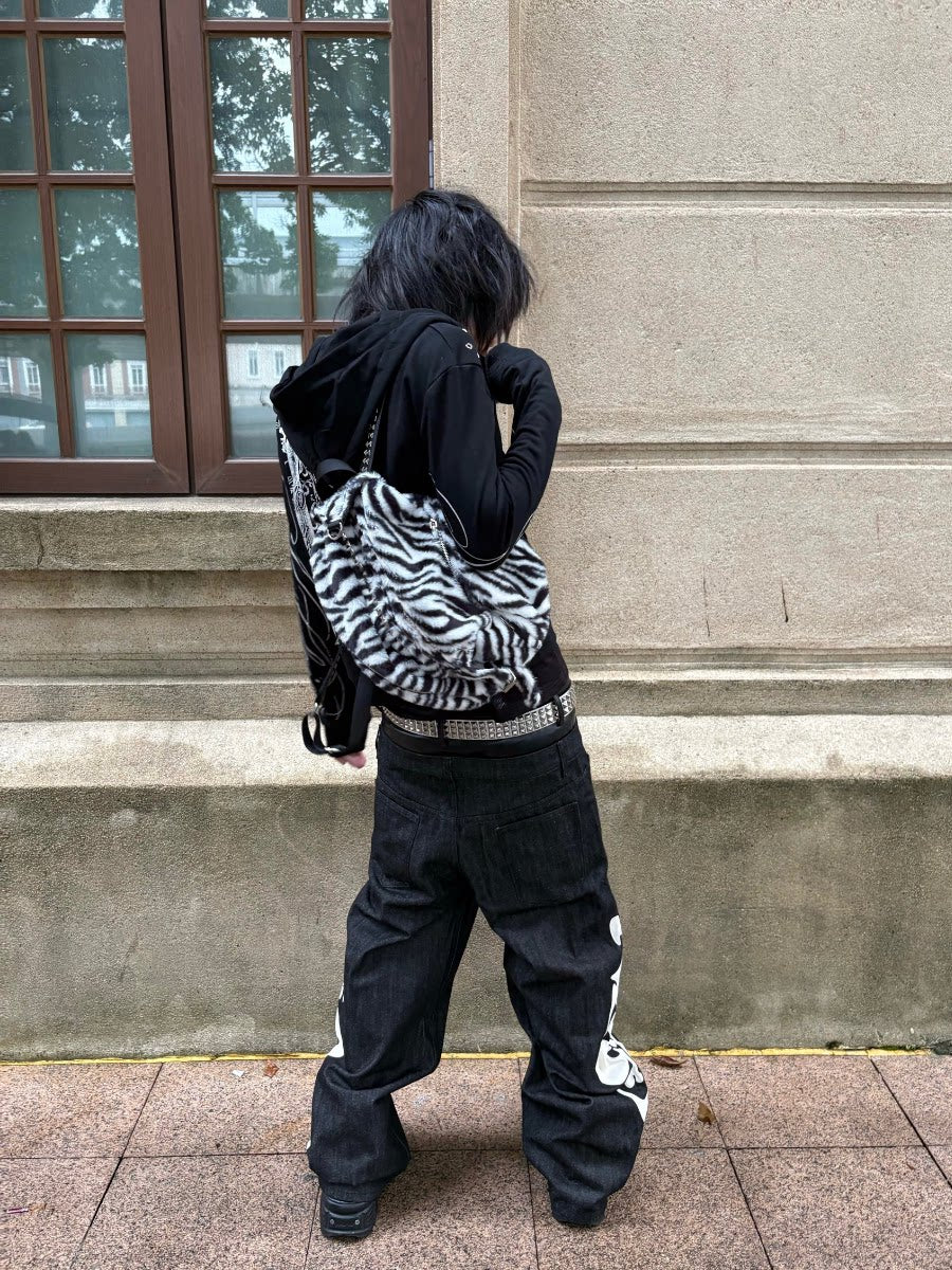 SAUCE Zebra Print Faux Leather Zip-Top Backpack