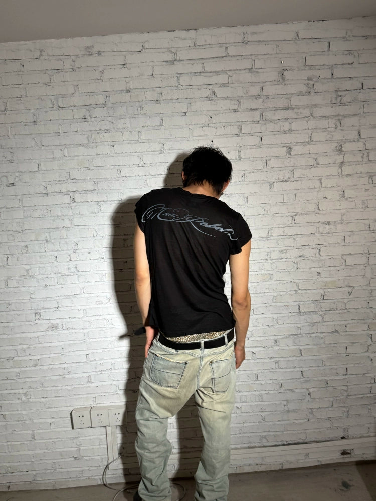 CHAI White Ink Direct Injection Tencel Vest Fly Sleeve Slim T-shirt