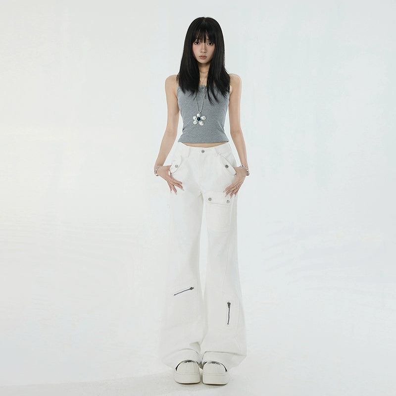 KPSR Micro Straight High Waist Mopping Tooling Jeans