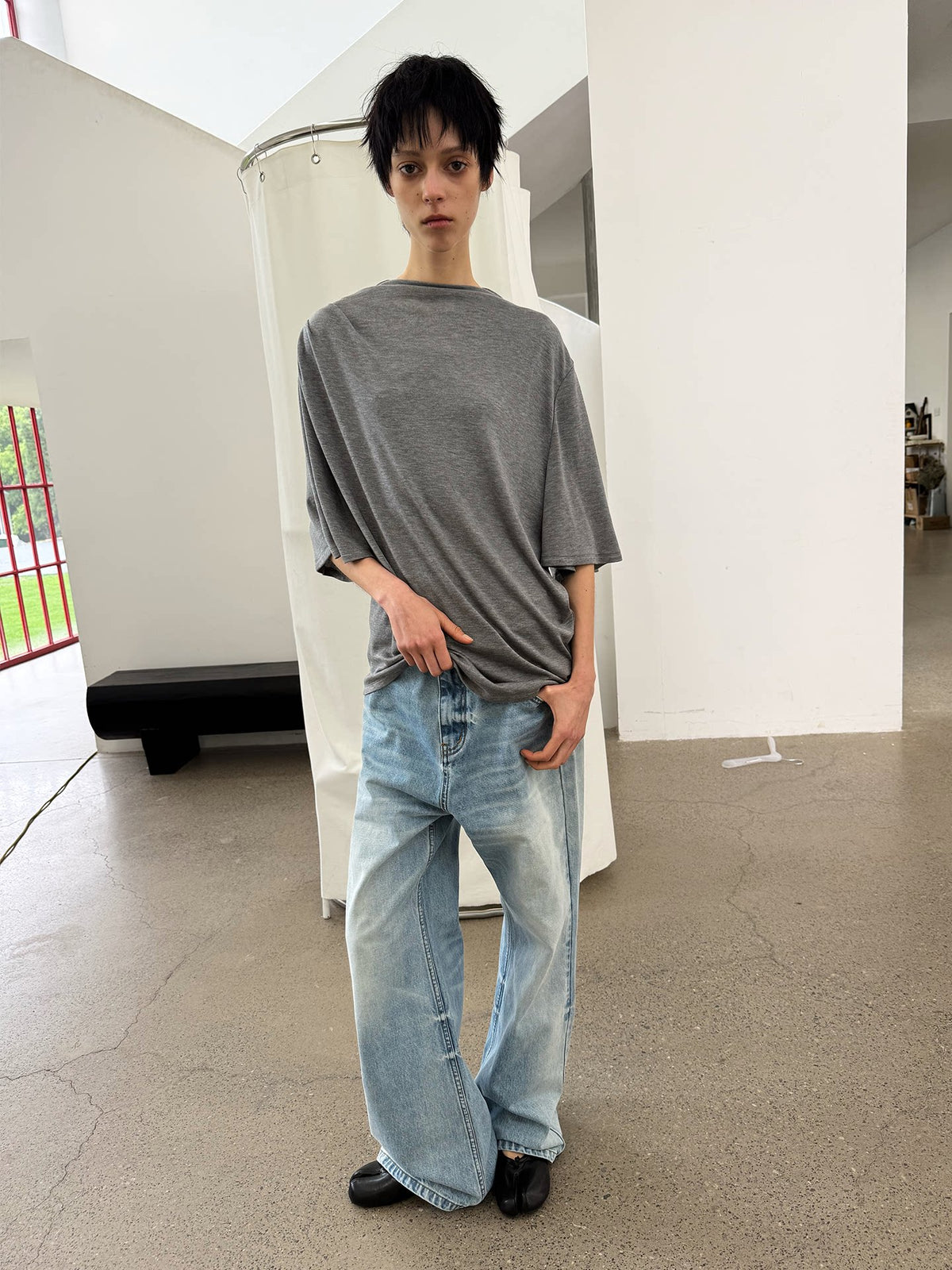 JCAESAR WOMEN Ruched Draped Half-Turtleneck Loose Tee