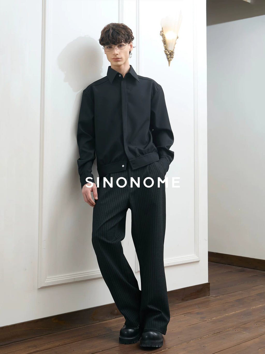 SINONOME Striped Pleated Relaxed Straight-Leg Trousers