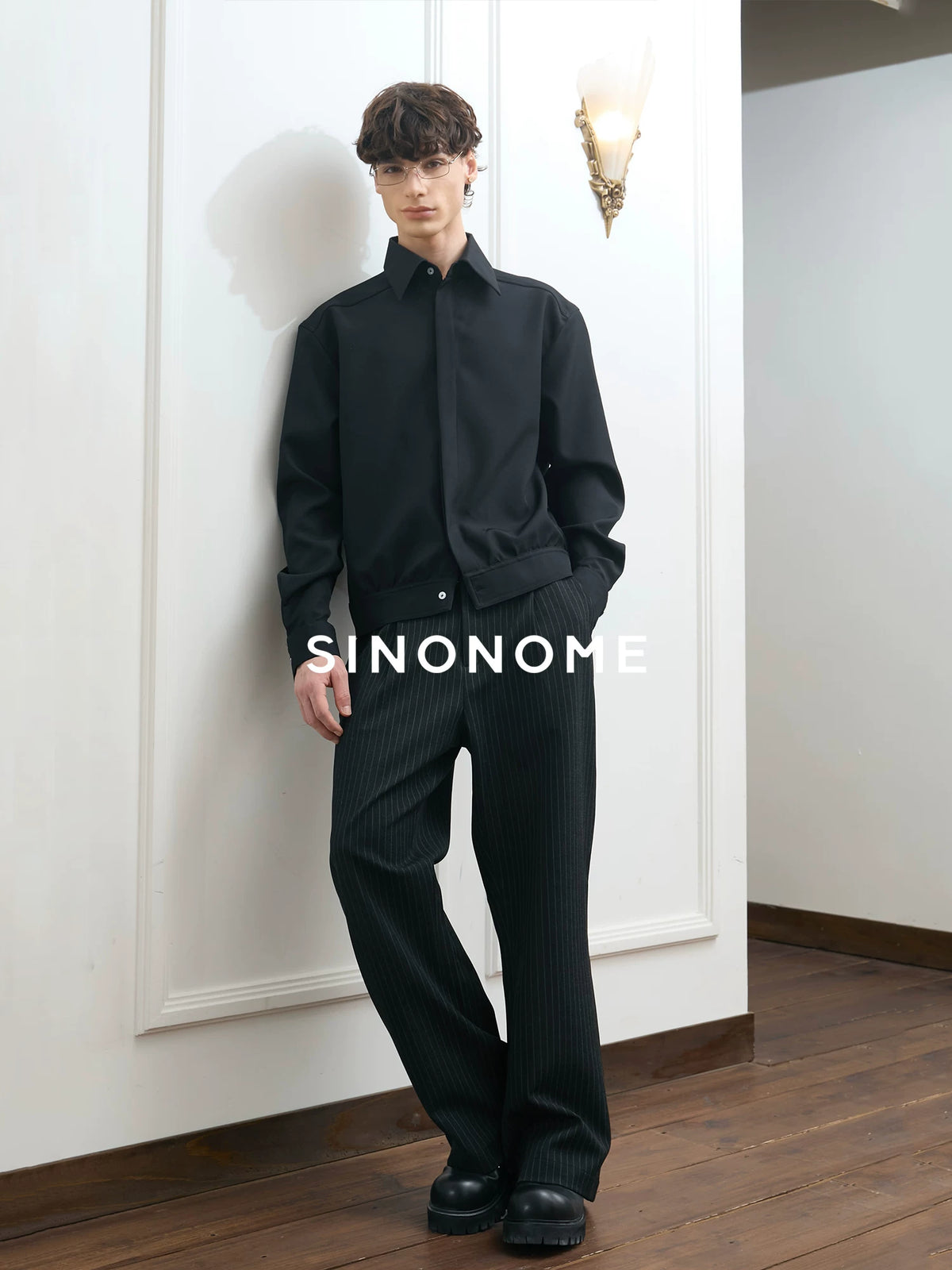 SINONOME Striped Pleated Relaxed Straight-Leg Trousers