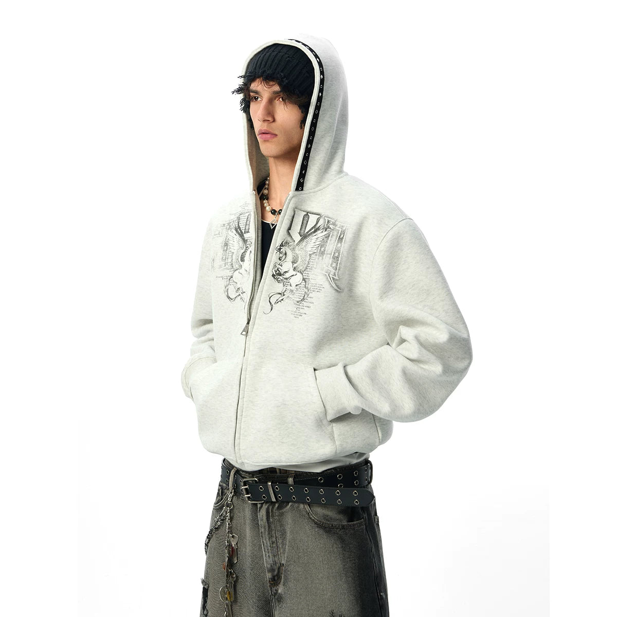 JHYQ Hooded Rivet Short Pegasus Cardigan Jacket
