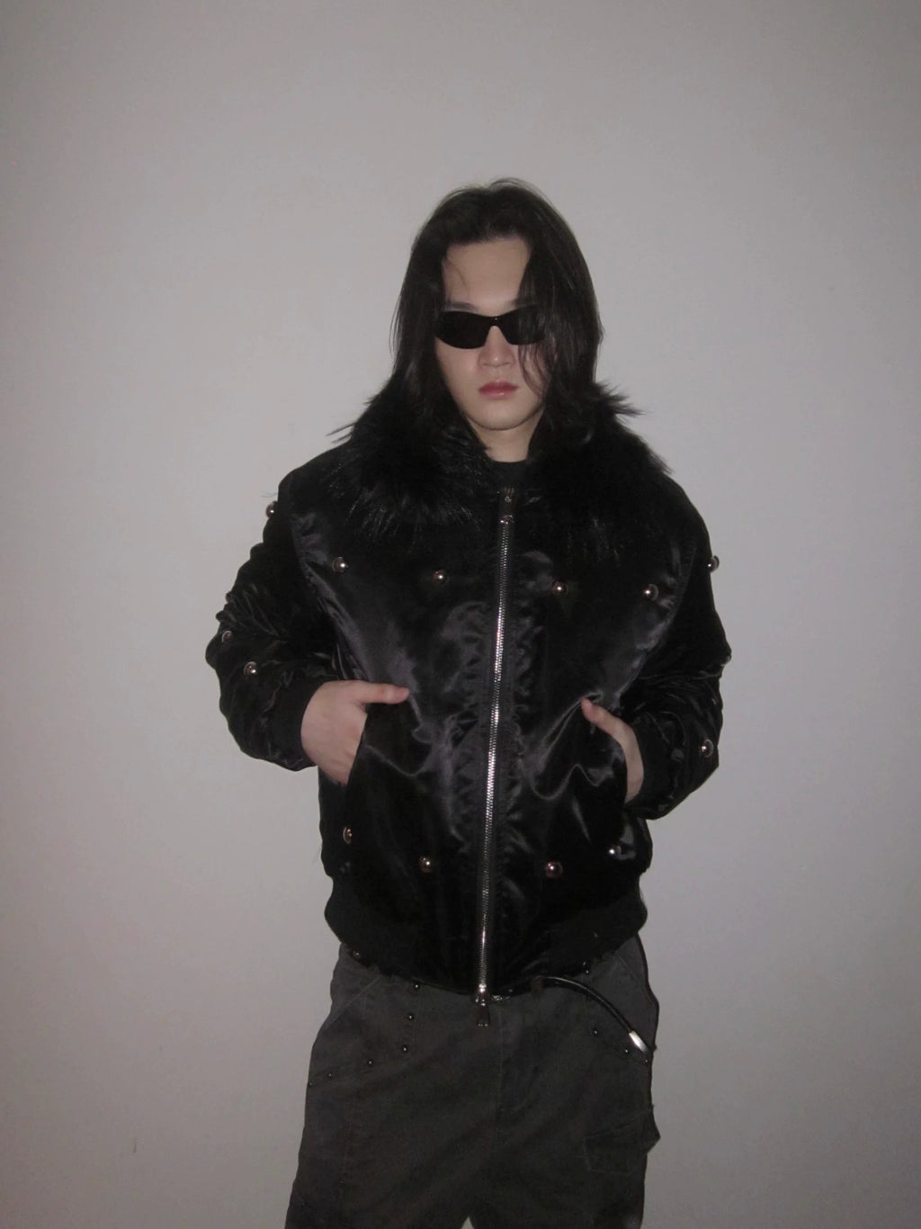 URRRGE Rivet Design Fur Collar Padded Jacket