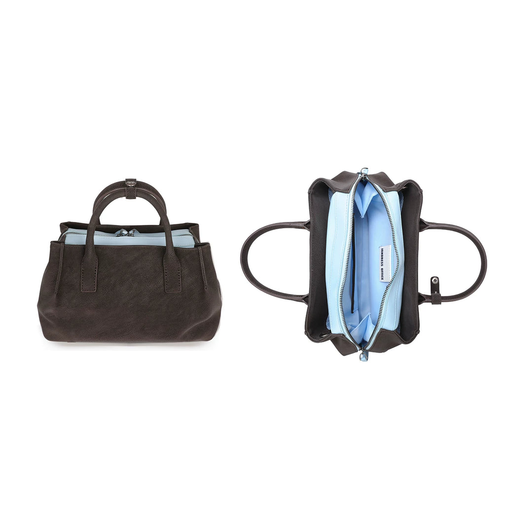 JANDRESS Deep Brown Faux Leather Zip-Top Boston Bag