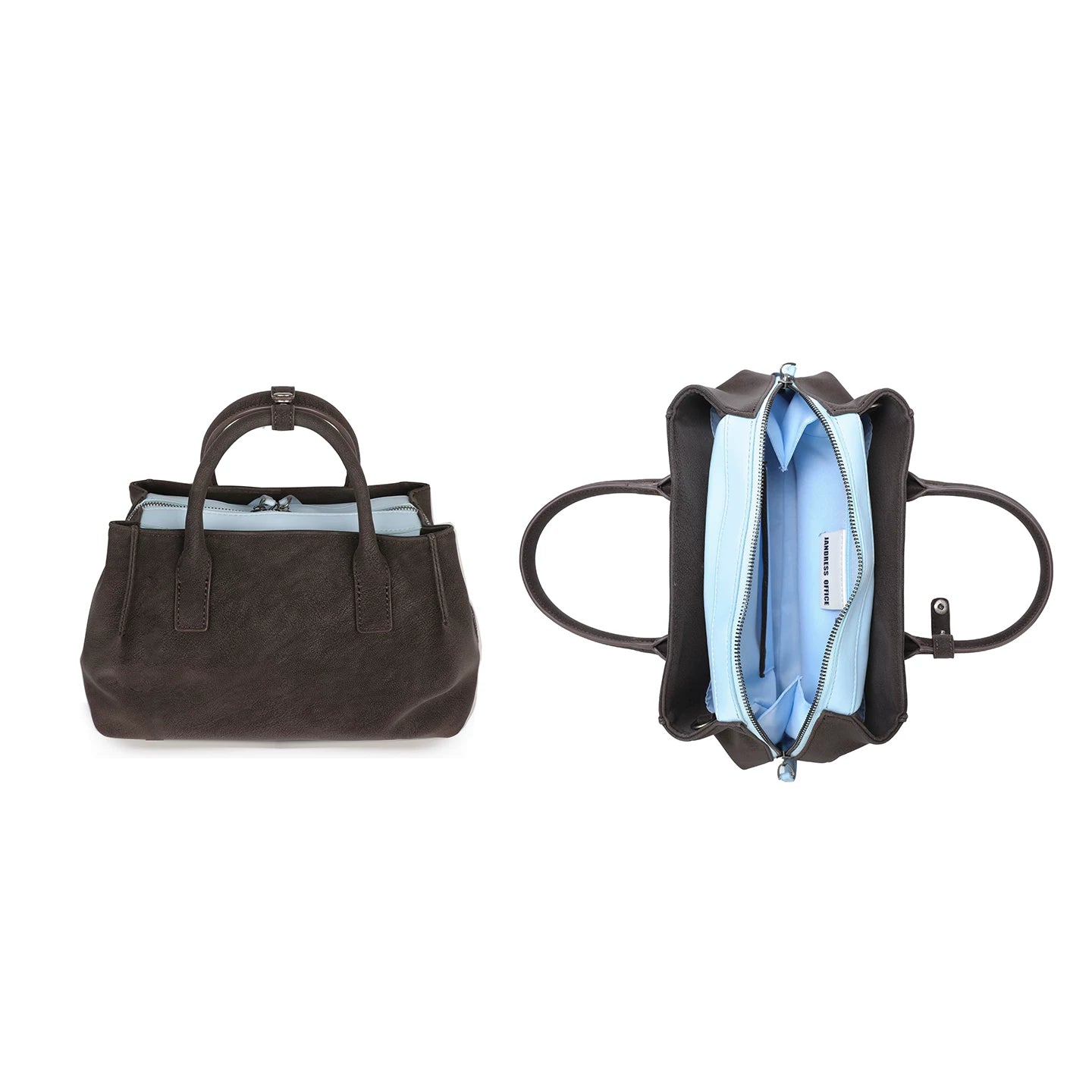 JANDRESS Deep Brown Faux Leather Zip-Top Boston Bag