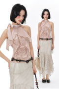 YEDM Three-dimensional Rose Neck Sleeveless Top