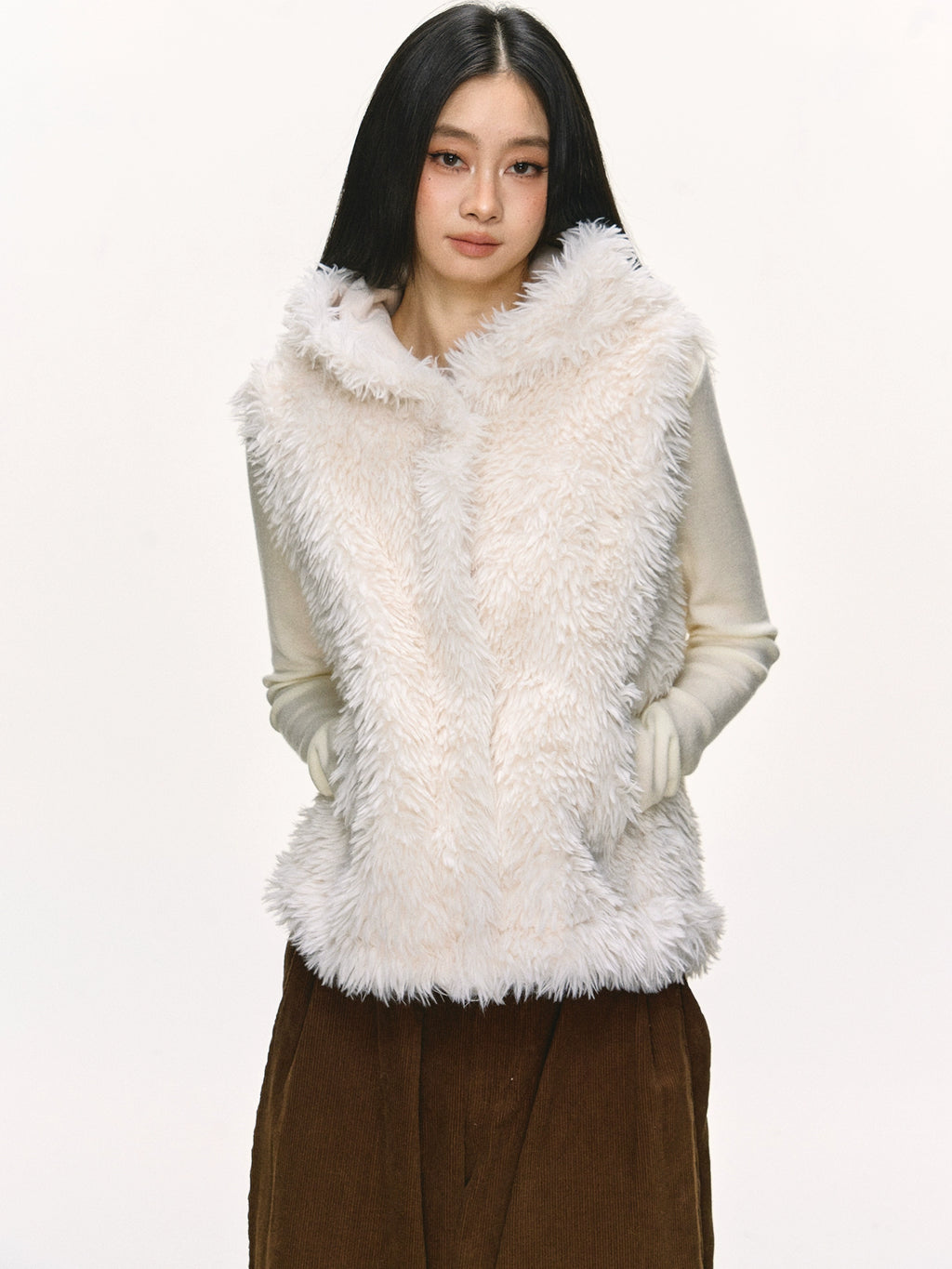 Anna Aneae Bear Ears Cute Hooded Short Fluffy Vest
