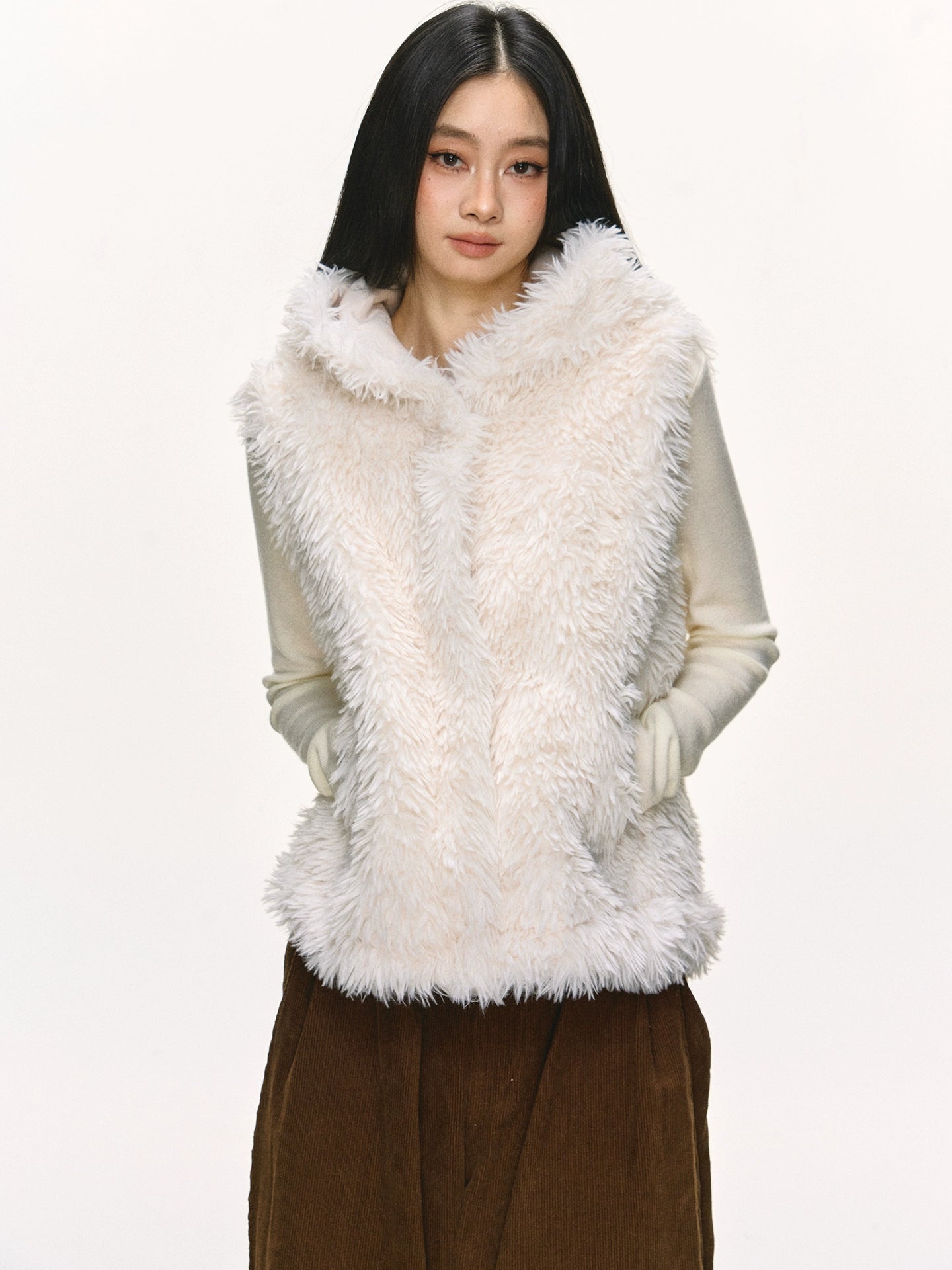 Anna Aneae Bear Ears Cute Hooded Short Fluffy Vest