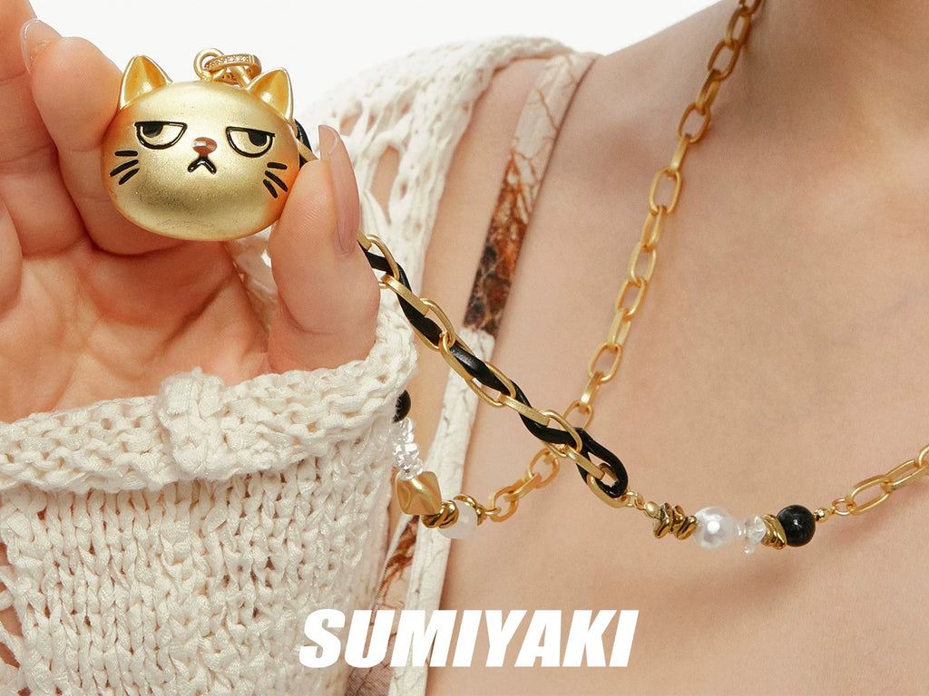 SUMIYAKI Not Happy Cat Cute Long Necklace