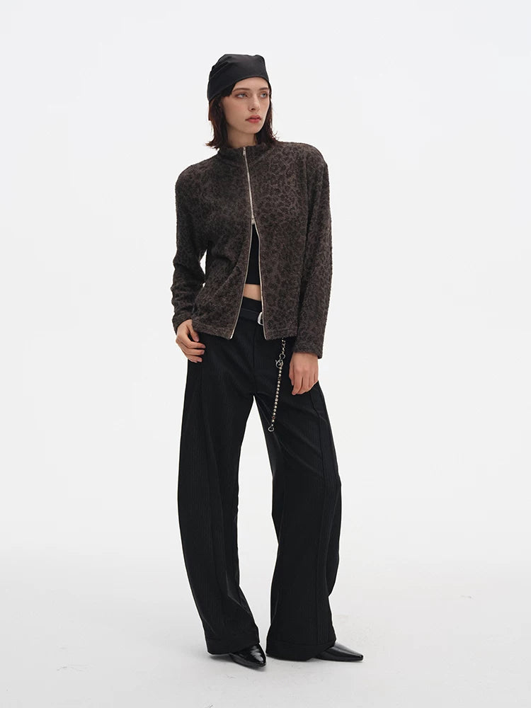 DIMC Leopard Print Double Pull-head Knitted Versatile Jacket