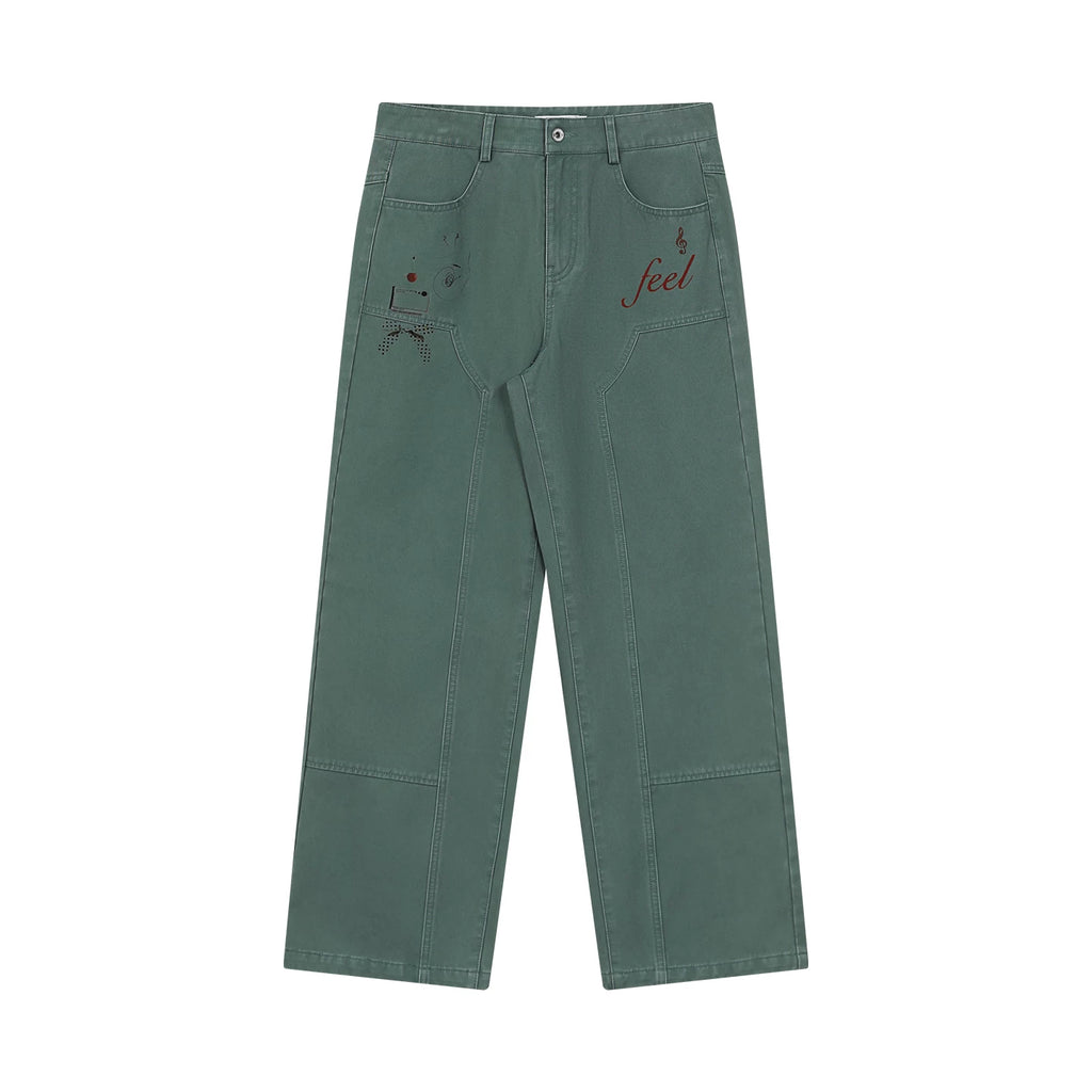 FUNKYFUN Fun Print Logging Structure Straight Casual Trousers